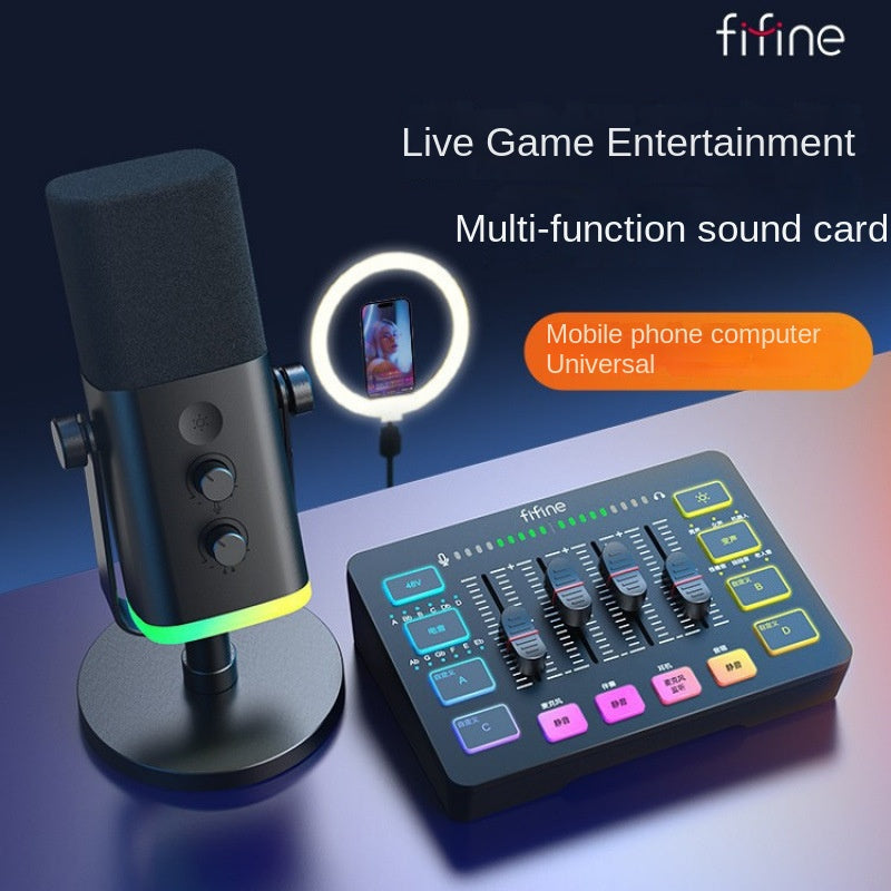 Equipo de transmisión en vivo de juegos Fifine SC3, juego completo, tarjeta de sonido externa USB, micrófono, karaoke de escritorio.
