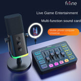 Equipo de transmisión en vivo de juegos Fifine SC3, juego completo, tarjeta de sonido externa USB, micrófono, karaoke de escritorio.