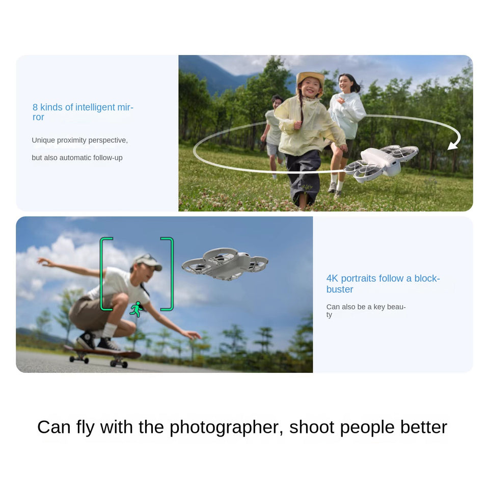 DJI Neo 4K, dron portátil para vlogs, fotografía aérea, ideal para principiantes, camping, turismo y vuelo con seguimiento inteligente mediante IA.