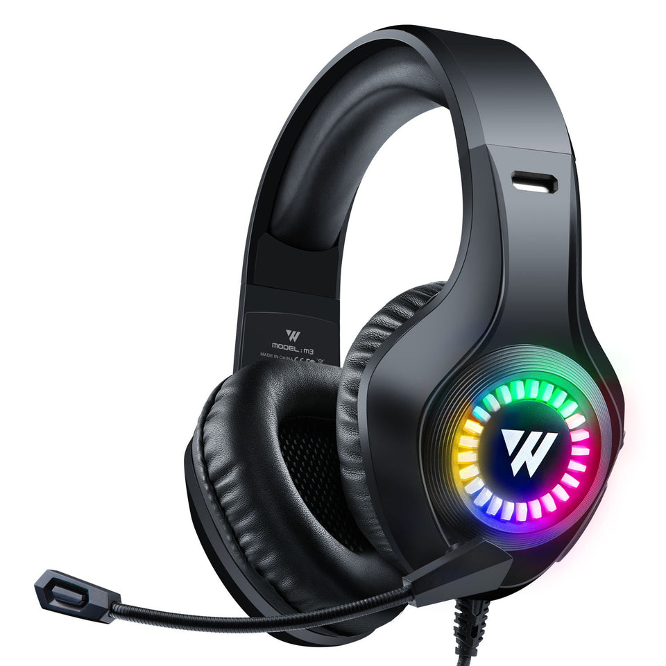Auriculares para juegos con cable, auriculares luminosos para eSports, teléfonos móviles, ordenadores, auriculares con anclaje geniales