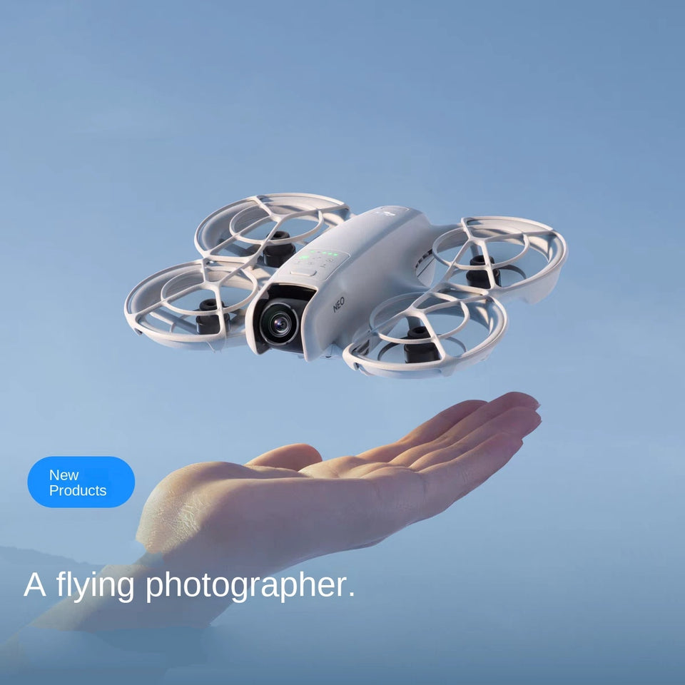 DJI Neo 4K, dron portátil para vlogs, fotografía aérea, ideal para principiantes, camping, turismo y vuelo con seguimiento inteligente mediante IA.