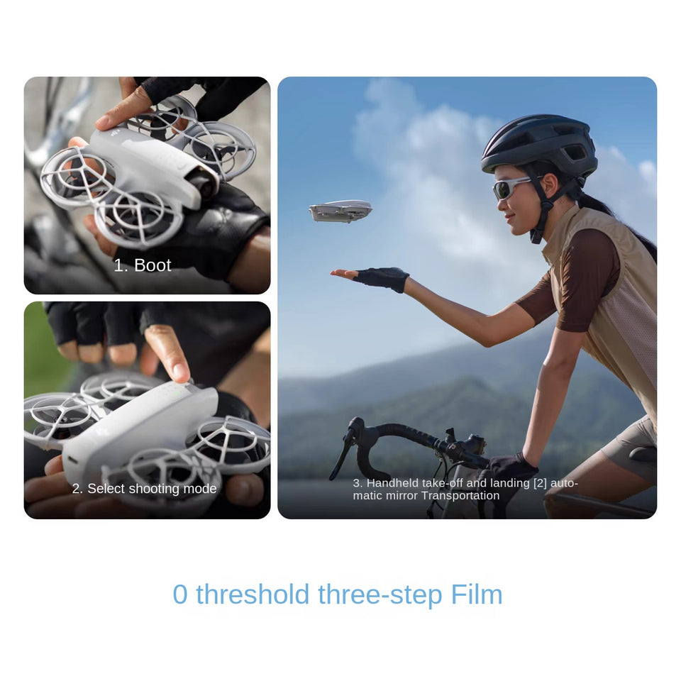 DJI Neo 4K, dron portátil para vlogs, fotografía aérea, ideal para principiantes, camping, turismo y vuelo con seguimiento inteligente mediante IA.
