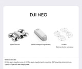 DJI Neo 4K, dron portátil para vlogs, fotografía aérea, ideal para principiantes, camping, turismo y vuelo con seguimiento inteligente mediante IA.